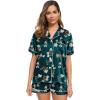 image:imageSWOMOG Womens Silk Satin Pajamas Set Short Sleeve Sleepwear Button Down Top and Shorts Loungewear 2 Piece Pjs Set XS3XLDeep Green Floral