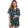 image:imageSWOMOG Womens Silk Satin Pajamas Set Short Sleeve Sleepwear Button Down Top and Shorts Loungewear 2 Piece Pjs Set XS3XLDeep Green Floral