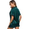 image:imageSWOMOG Womens Silk Satin Pajamas Set Short Sleeve Sleepwear Button Down Top and Shorts Loungewear 2 Piece Pjs Set XS3XLDeep Green With White Piping