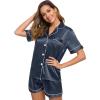 image:imageSWOMOG Womens Silk Satin Pajamas Set Short Sleeve Sleepwear Button Down Top and Shorts Loungewear 2 Piece Pjs Set XS3XLDeep Grey