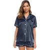 image:imageSWOMOG Womens Silk Satin Pajamas Set Short Sleeve Sleepwear Button Down Top and Shorts Loungewear 2 Piece Pjs Set XS3XLDeep Grey