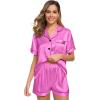 image:imageSWOMOG Womens Silk Satin Pajamas Set Short Sleeve Sleepwear Button Down Top and Shorts Loungewear 2 Piece Pjs Set XS3XLDolllike Pink