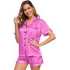 image:imageSWOMOG Womens Silk Satin Pajamas Set Short Sleeve Sleepwear Button Down Top and Shorts Loungewear 2 Piece Pjs Set XS3XLDolllike Pink