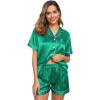 image:imageSWOMOG Womens Silk Satin Pajamas Set Short Sleeve Sleepwear Button Down Top and Shorts Loungewear 2 Piece Pjs Set XS3XLEmerald Green