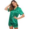 image:imageSWOMOG Womens Silk Satin Pajamas Set Short Sleeve Sleepwear Button Down Top and Shorts Loungewear 2 Piece Pjs Set XS3XLEmerald Green