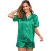 image:imageSWOMOG Womens Silk Satin Pajamas Set Short Sleeve Sleepwear Button Down Top and Shorts Loungewear 2 Piece Pjs Set XS3XLEmerald Green