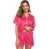 image:imageSWOMOG Womens Silk Satin Pajamas Set Short Sleeve Sleepwear Button Down Top and Shorts Loungewear 2 Piece Pjs Set XS3XLFandango Pink