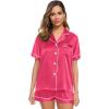 image:imageSWOMOG Womens Silk Satin Pajamas Set Short Sleeve Sleepwear Button Down Top and Shorts Loungewear 2 Piece Pjs Set XS3XLFandango Pink