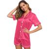 image:imageSWOMOG Womens Silk Satin Pajamas Set Short Sleeve Sleepwear Button Down Top and Shorts Loungewear 2 Piece Pjs Set XS3XLFandango Pink