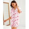 image:imageSWOMOG Womens Silk Satin Pajamas Set Short Sleeve Sleepwear Button Down Top and Shorts Loungewear 2 Piece Pjs Set XS3XLFlamingo Pink