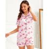 image:imageSWOMOG Womens Silk Satin Pajamas Set Short Sleeve Sleepwear Button Down Top and Shorts Loungewear 2 Piece Pjs Set XS3XLFlamingo Pink