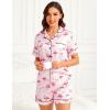 image:imageSWOMOG Womens Silk Satin Pajamas Set Short Sleeve Sleepwear Button Down Top and Shorts Loungewear 2 Piece Pjs Set XS3XLFlamingo Pink