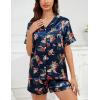 image:imageSWOMOG Womens Silk Satin Pajamas Set Short Sleeve Sleepwear Button Down Top and Shorts Loungewear 2 Piece Pjs Set XS3XLFloral Leopard