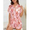 image:imageSWOMOG Womens Silk Satin Pajamas Set Short Sleeve Sleepwear Button Down Top and Shorts Loungewear 2 Piece Pjs Set XS3XLFlowers