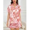 image:imageSWOMOG Womens Silk Satin Pajamas Set Short Sleeve Sleepwear Button Down Top and Shorts Loungewear 2 Piece Pjs Set XS3XLFlowers