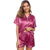 image:imageSWOMOG Womens Silk Satin Pajamas Set Short Sleeve Sleepwear Button Down Top and Shorts Loungewear 2 Piece Pjs Set XS3XLGrapefruit