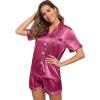 image:imageSWOMOG Womens Silk Satin Pajamas Set Short Sleeve Sleepwear Button Down Top and Shorts Loungewear 2 Piece Pjs Set XS3XLGrapefruit