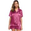 image:imageSWOMOG Womens Silk Satin Pajamas Set Short Sleeve Sleepwear Button Down Top and Shorts Loungewear 2 Piece Pjs Set XS3XLGrapefruit