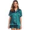 image:imageSWOMOG Womens Silk Satin Pajamas Set Short Sleeve Sleepwear Button Down Top and Shorts Loungewear 2 Piece Pjs Set XS3XLGreen