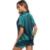 image:imageSWOMOG Womens Silk Satin Pajamas Set Short Sleeve Sleepwear Button Down Top and Shorts Loungewear 2 Piece Pjs Set XS3XLGreen