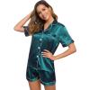 image:imageSWOMOG Womens Silk Satin Pajamas Set Short Sleeve Sleepwear Button Down Top and Shorts Loungewear 2 Piece Pjs Set XS3XLGreen