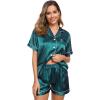 image:imageSWOMOG Womens Silk Satin Pajamas Set Short Sleeve Sleepwear Button Down Top and Shorts Loungewear 2 Piece Pjs Set XS3XLGreen