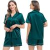 image:imageSWOMOG Womens Silk Satin Pajamas Set Short Sleeve Sleepwear Button Down Top and Shorts Loungewear 2 Piece Pjs Set XS3XLGreenstyle 3