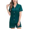image:imageSWOMOG Womens Silk Satin Pajamas Set Short Sleeve Sleepwear Button Down Top and Shorts Loungewear 2 Piece Pjs Set XS3XLGreenstyle 3