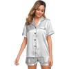 image:imageSWOMOG Womens Silk Satin Pajamas Set Short Sleeve Sleepwear Button Down Top and Shorts Loungewear 2 Piece Pjs Set XS3XLGrey
