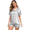 image:imageSWOMOG Womens Silk Satin Pajamas Set Short Sleeve Sleepwear Button Down Top and Shorts Loungewear 2 Piece Pjs Set XS3XLGrey