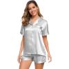 image:imageSWOMOG Womens Silk Satin Pajamas Set Short Sleeve Sleepwear Button Down Top and Shorts Loungewear 2 Piece Pjs Set XS3XLGrey Solid