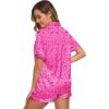 image:imageSWOMOG Womens Silk Satin Pajamas Set Short Sleeve Sleepwear Button Down Top and Shorts Loungewear 2 Piece Pjs Set XS3XLHot Pink Leopard