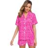 image:imageSWOMOG Womens Silk Satin Pajamas Set Short Sleeve Sleepwear Button Down Top and Shorts Loungewear 2 Piece Pjs Set XS3XLHot Pink Leopard