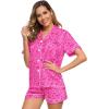 image:imageSWOMOG Womens Silk Satin Pajamas Set Short Sleeve Sleepwear Button Down Top and Shorts Loungewear 2 Piece Pjs Set XS3XLHot Pink Leopard