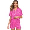 image:imageSWOMOG Womens Silk Satin Pajamas Set Short Sleeve Sleepwear Button Down Top and Shorts Loungewear 2 Piece Pjs Set XS3XLHot Pink Leopard