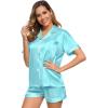 image:imageSWOMOG Womens Silk Satin Pajamas Set Short Sleeve Sleepwear Button Down Top and Shorts Loungewear 2 Piece Pjs Set XS3XLLake Blue