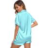 image:imageSWOMOG Womens Silk Satin Pajamas Set Short Sleeve Sleepwear Button Down Top and Shorts Loungewear 2 Piece Pjs Set XS3XLLake Blue