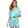 image:imageSWOMOG Womens Silk Satin Pajamas Set Short Sleeve Sleepwear Button Down Top and Shorts Loungewear 2 Piece Pjs Set XS3XLLake Blue