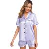 image:imageSWOMOG Womens Silk Satin Pajamas Set Short Sleeve Sleepwear Button Down Top and Shorts Loungewear 2 Piece Pjs Set XS3XLLavender