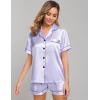 image:imageSWOMOG Womens Silk Satin Pajamas Set Short Sleeve Sleepwear Button Down Top and Shorts Loungewear 2 Piece Pjs Set XS3XLLavender