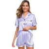 image:imageSWOMOG Womens Silk Satin Pajamas Set Short Sleeve Sleepwear Button Down Top and Shorts Loungewear 2 Piece Pjs Set XS3XLLavender