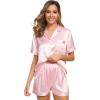 image:imageSWOMOG Womens Silk Satin Pajamas Set Short Sleeve Sleepwear Button Down Top and Shorts Loungewear 2 Piece Pjs Set XS3XLLight Pink