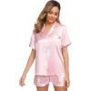 image:imageSWOMOG Womens Silk Satin Pajamas Set Short Sleeve Sleepwear Button Down Top and Shorts Loungewear 2 Piece Pjs Set XS3XLLight Pink