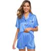 image:imageSWOMOG Womens Silk Satin Pajamas Set Short Sleeve Sleepwear Button Down Top and Shorts Loungewear 2 Piece Pjs Set XS3XLMarina Blue