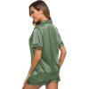 image:imageSWOMOG Womens Silk Satin Pajamas Set Short Sleeve Sleepwear Button Down Top and Shorts Loungewear 2 Piece Pjs Set XS3XLMatcha