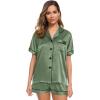 image:imageSWOMOG Womens Silk Satin Pajamas Set Short Sleeve Sleepwear Button Down Top and Shorts Loungewear 2 Piece Pjs Set XS3XLMatcha