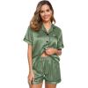 image:imageSWOMOG Womens Silk Satin Pajamas Set Short Sleeve Sleepwear Button Down Top and Shorts Loungewear 2 Piece Pjs Set XS3XLMatcha