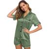 image:imageSWOMOG Womens Silk Satin Pajamas Set Short Sleeve Sleepwear Button Down Top and Shorts Loungewear 2 Piece Pjs Set XS3XLMatcha