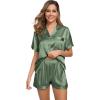 image:imageSWOMOG Womens Silk Satin Pajamas Set Short Sleeve Sleepwear Button Down Top and Shorts Loungewear 2 Piece Pjs Set XS3XLMatcha Solid