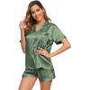 image:imageSWOMOG Womens Silk Satin Pajamas Set Short Sleeve Sleepwear Button Down Top and Shorts Loungewear 2 Piece Pjs Set XS3XLMatcha Solid